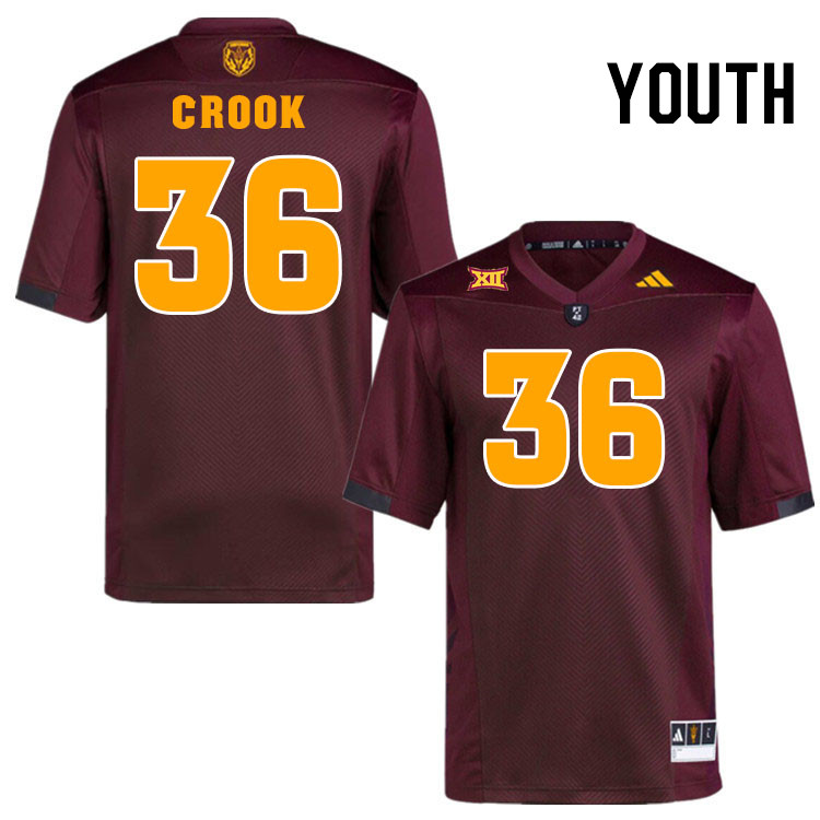 Youth #36 Jordan Crook Arizona State Sun Devils College Football Jerseys Stitched-Maroon